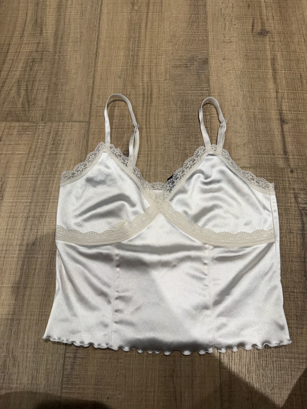 Divided Satin Lace Cami Top in White